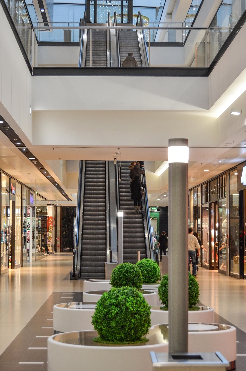 shopping mall, shopping, stairs